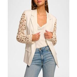 RAMY BROOK Kelsey Crochet-Sleeve Jacket Blazer – White Floral